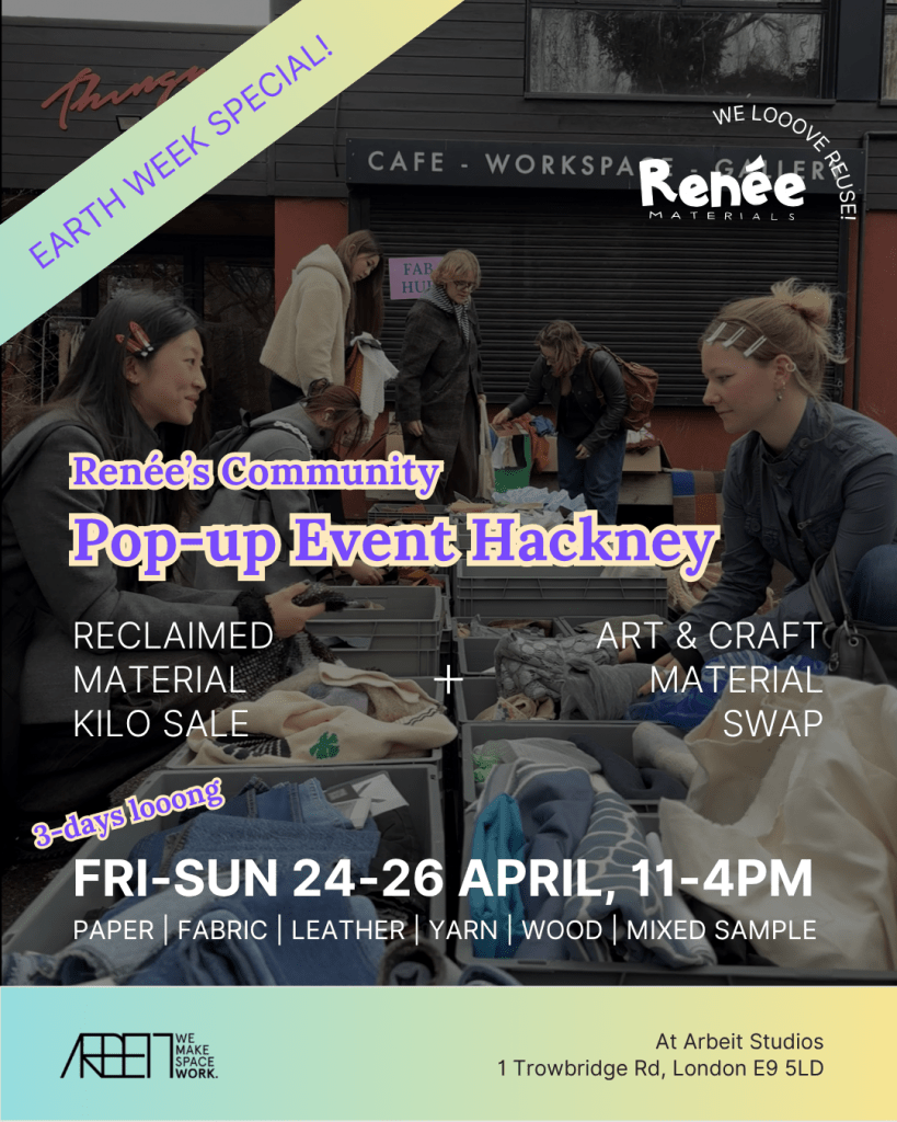 event poster with graphic and text about Renee's Kilo Sale during Earth Week in Hackney